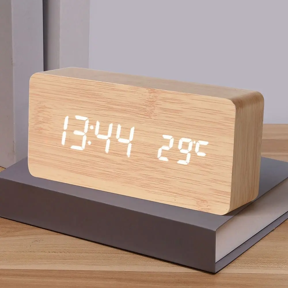 Multi-functional Alarm Clock Wood Multicolor Digital Clock Weekday Weekend Mode Temperature Display Smart Alarm Clock