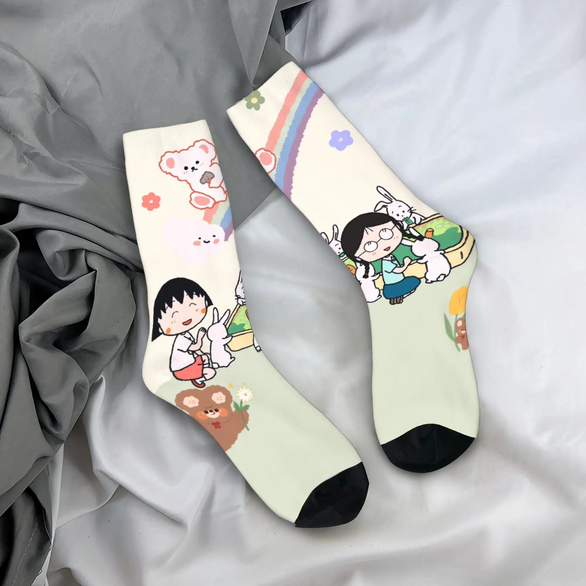 

Носки в стиле аниме Chibi Maruko Chan, мужские и женские носки из полиэстера, высокое качество, весна, лето, осень, зима, средние носки-трубы, подарок