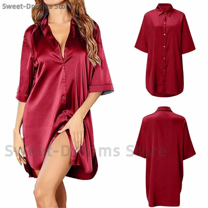 

Red Summer Robe Elegant Loungewear Sleepwear Loose Thin Bathrobe Gown Casual Home Clothes Nightwear Short Sleeves Kimono Gown