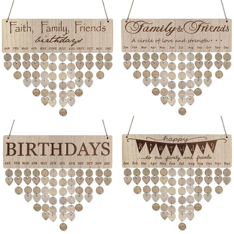 Wood Calendar Family and Friend Birthday Special Days Reminder Board Home Hanging Decor Chritsmas Valentine's Day DIY Decoration