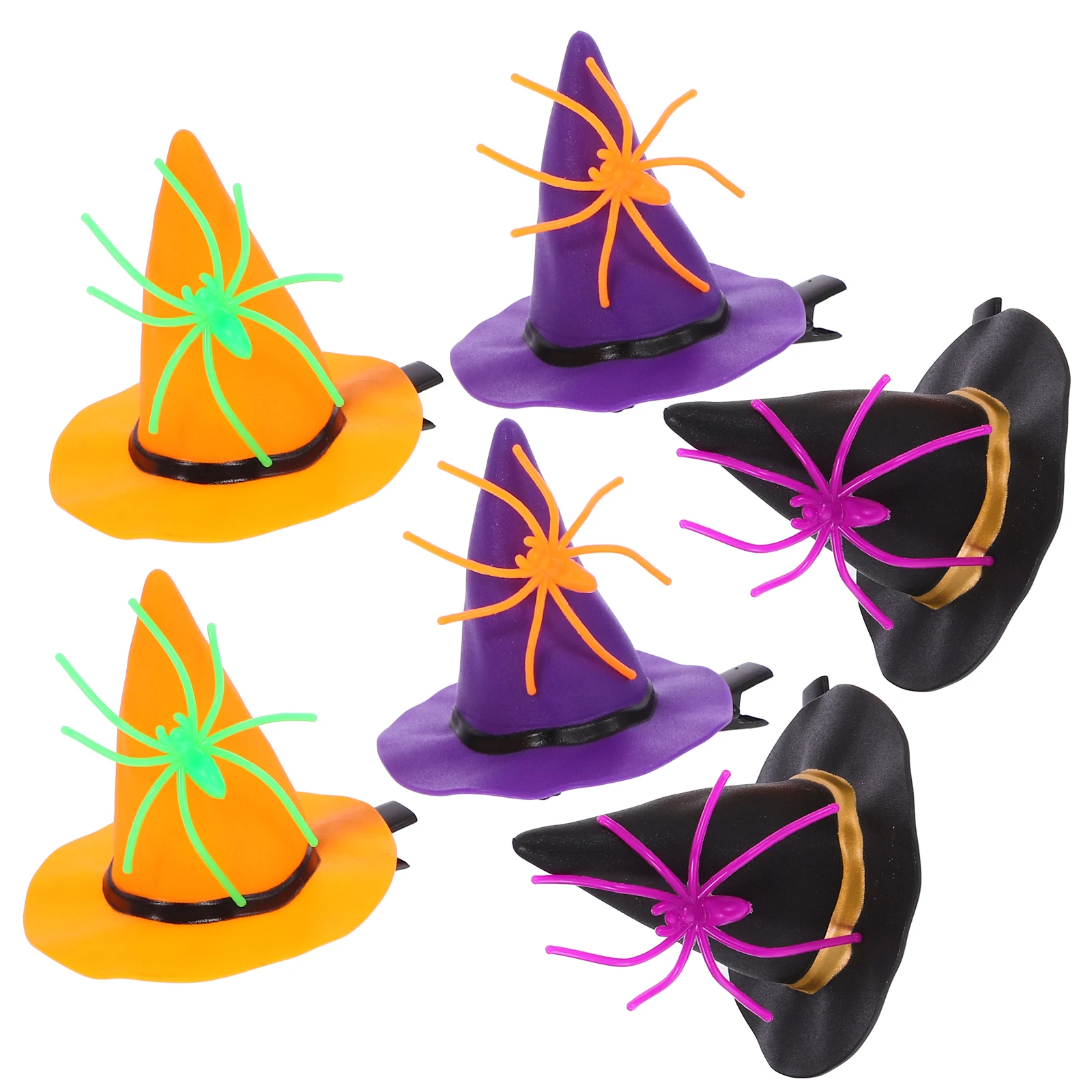 

2 Sets 6 Pieces Hat Hair Clips DIY Material Package Halloween Party Plastic Iron Craft Cartoon Spider Pumpkin