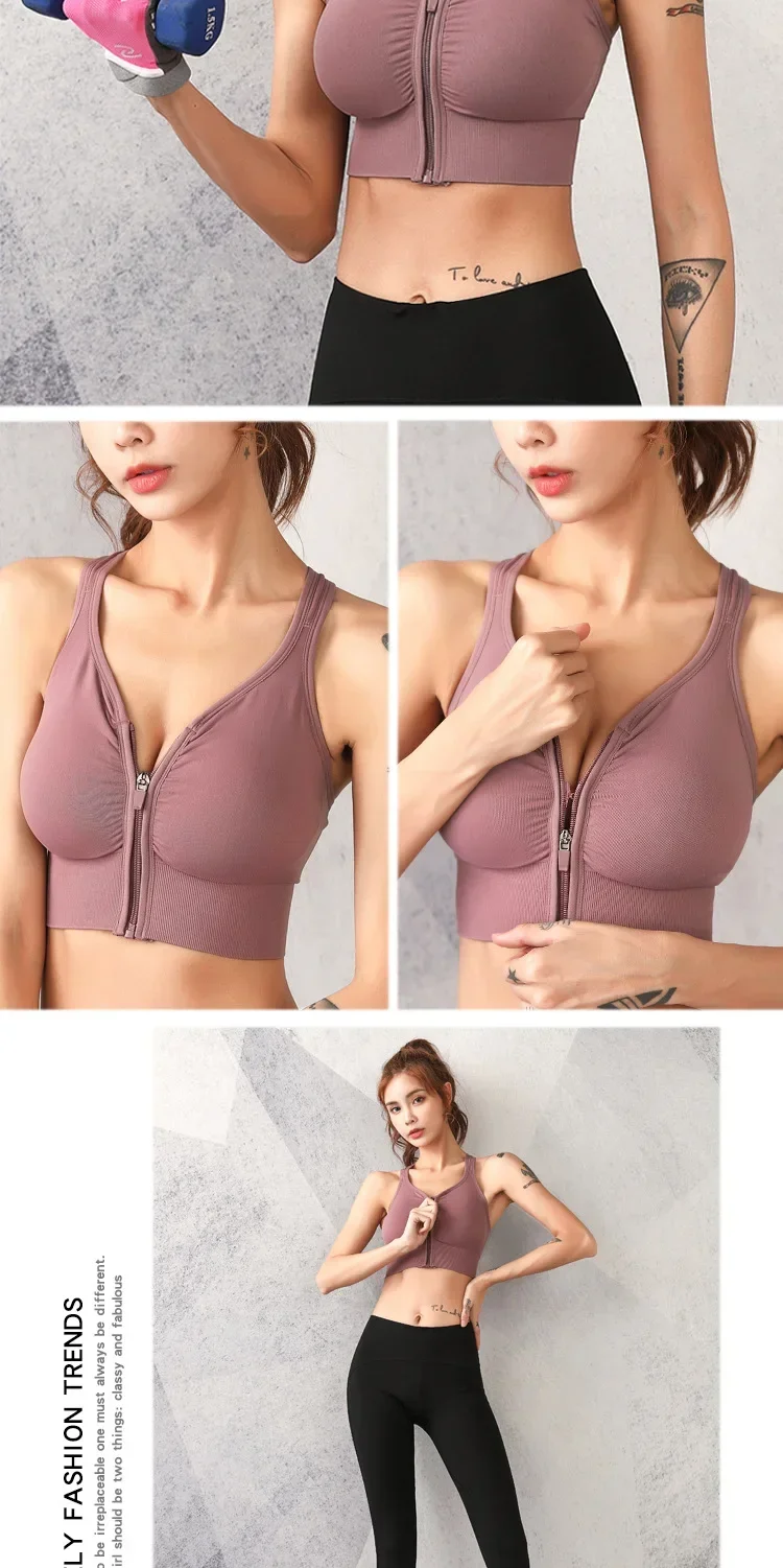 CZGUKE Lauf-Fitness-Sport-BH mit Reißverschluss vorne, Damenunterwäsche, stoßfester Top-BH, atmungsaktiver, nahtloser Yoga-BH – Detail 8