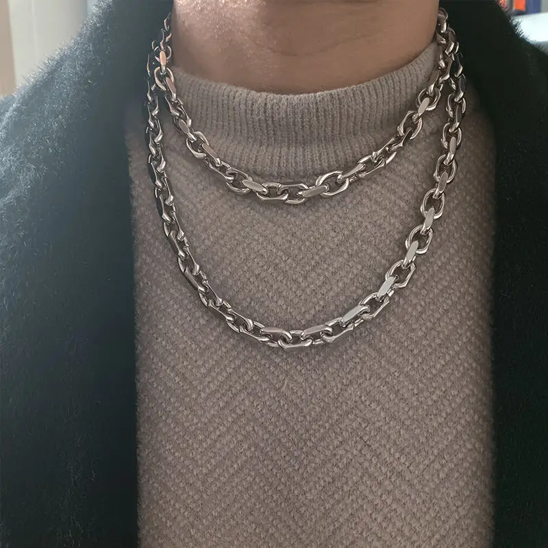 جديد 316L الفولاذ المقاوم للصدأ كابل قلادة سميكة يمكن قوي حلقة طويلة الدفاع عن النفس سلسلة للرجال النساء الصلبة لا تتلاشى