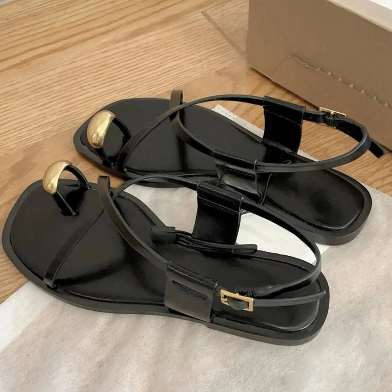 JOZHAMTA Size 35-43 Women Flat Sandals Real Leather Flip Flops Low Heels Summer Shoes 2025 Casual Beach Daily Home Outdoor Dress