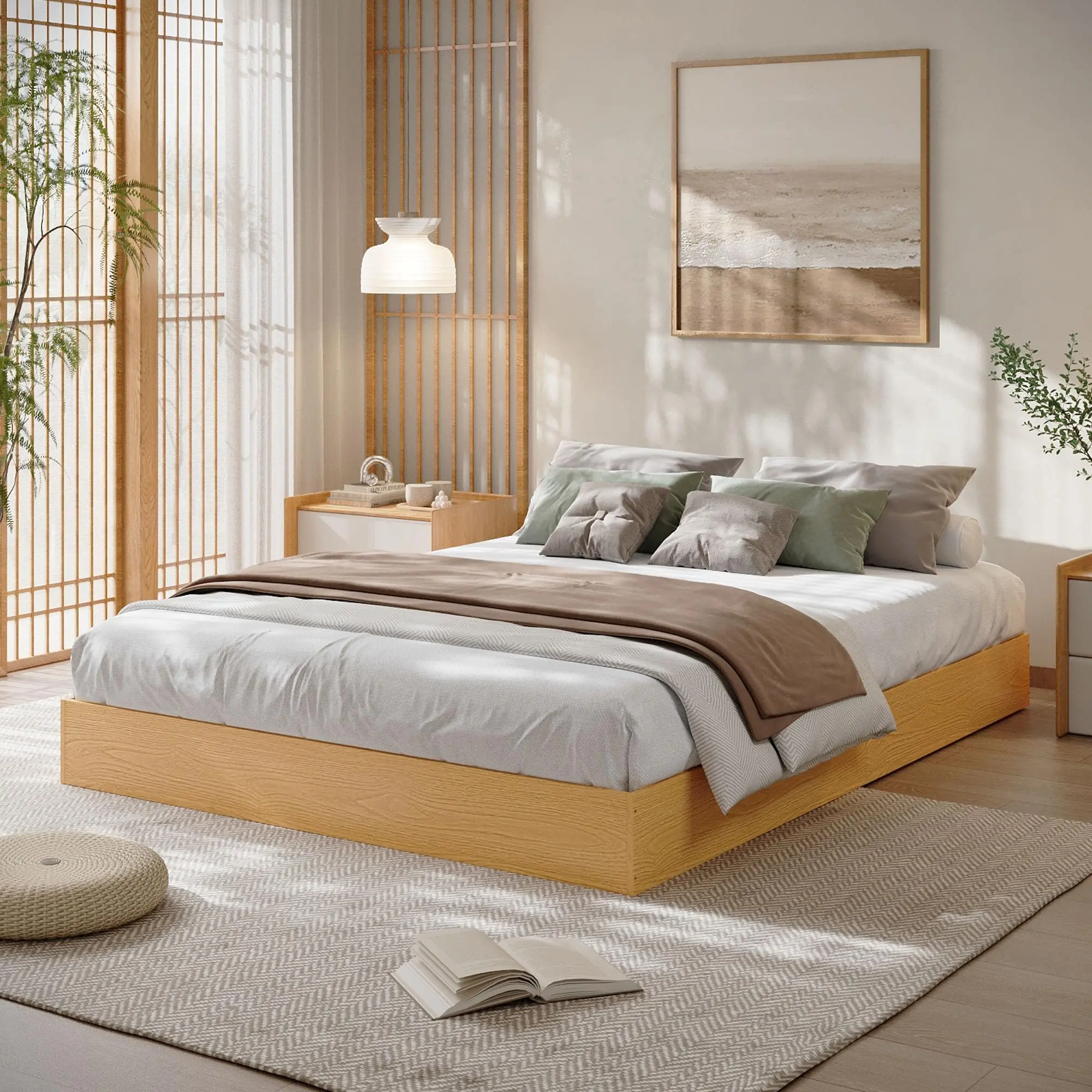 Low-Profile Twin/Twin XL Wooden Platform Bed Frame - Minimalist Floor-Standing Design, No Headboard, Wood Slats, Easy Assembly for Small Spaces - Oak/Walnut/Pine