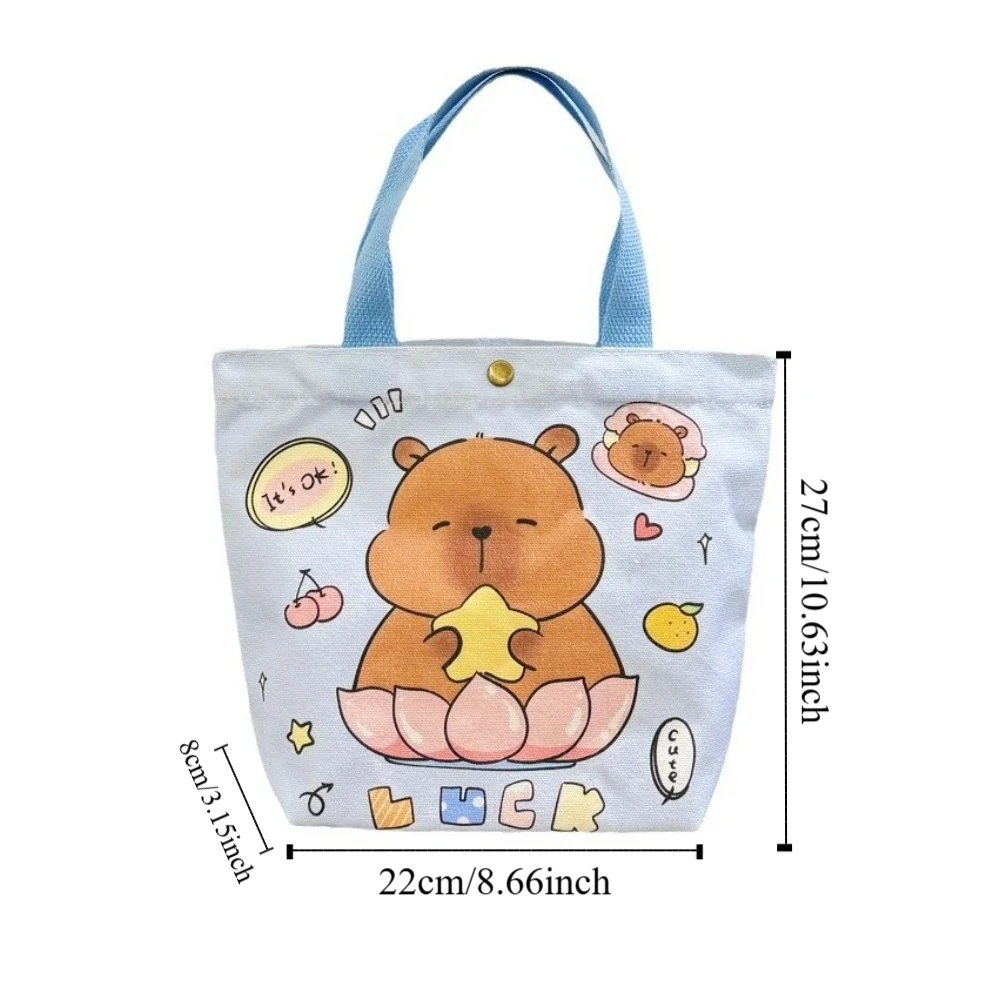 Bolso de mano grueso de lona de capibara, bolso de mano con letras de muñeca de dibujos animados para estudiantes, bolso de compras Labubu, bolso de viaje para axila de dibujos animados