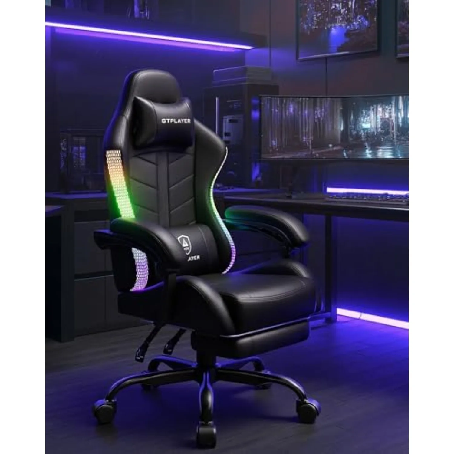Gaming Chair, Computer Game Chair for Adults, RGB Black | Ergonomic Comfort Video Game Chair with Footrest view 2