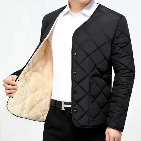 가을과 겨울 남성용 면 코트 안감 플러스 벨벳 두꺼운 방한 스냅 버튼 면 코트