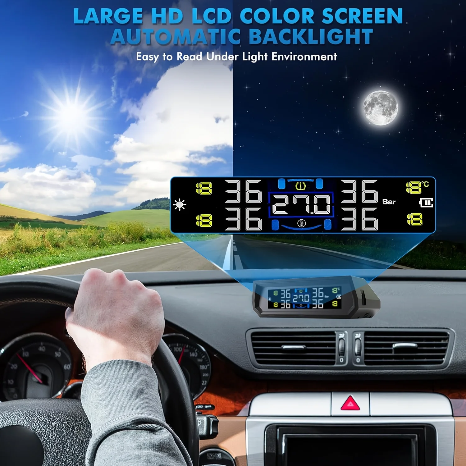 Tyre Temperature Monitor USB / Solar TPMS Digital Display Car Tire Pressure Monitoring System Universal