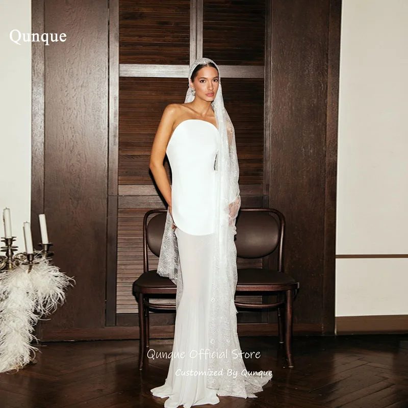 

Qunque Illusion Lace Veil Wedding Dress Sleeveless Appliques Vestido Noiva Princesa Brilhoso Vestido De Novia Boda Customized