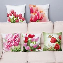 Funda de cojín con flores de tulipán para decoración del hogar, funda de almohada, sofá, dormitorio