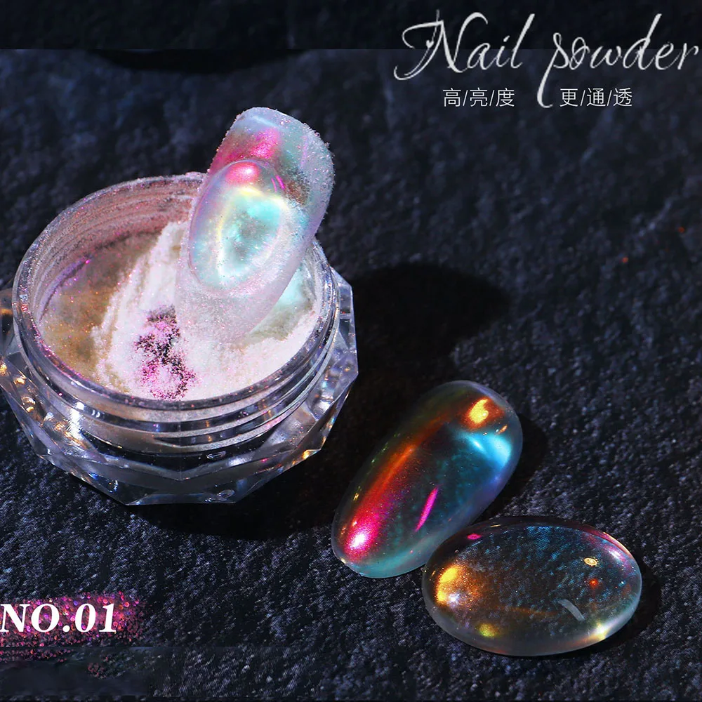 Ice Transparent Aurora Nagelpulver Neon Regenbogen holographisches Chamäleonpulver Multi Chrome schillerndes Pigment Perlglanznagel – Detail 1