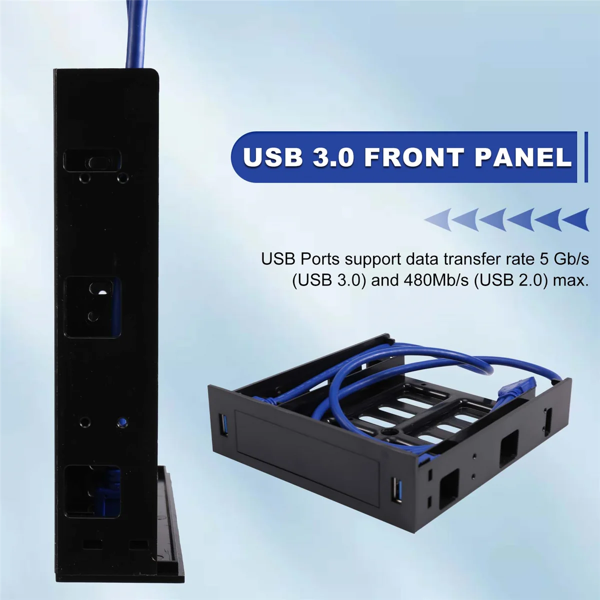 WHQT 2 X USB 3.0 Front Panel with 3.5Inch Device/HDD or 2.5Inch SSD/HDD to 5.25 Floppy to Optical Drive Bay Tray Bracket