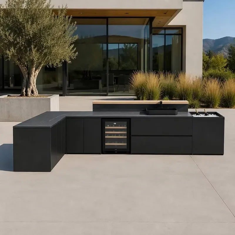 Outdoor kitchen cabinet set Custom modular L-shaped aluminum waterproof cabinet, suitable for wine cabinet sink equipment