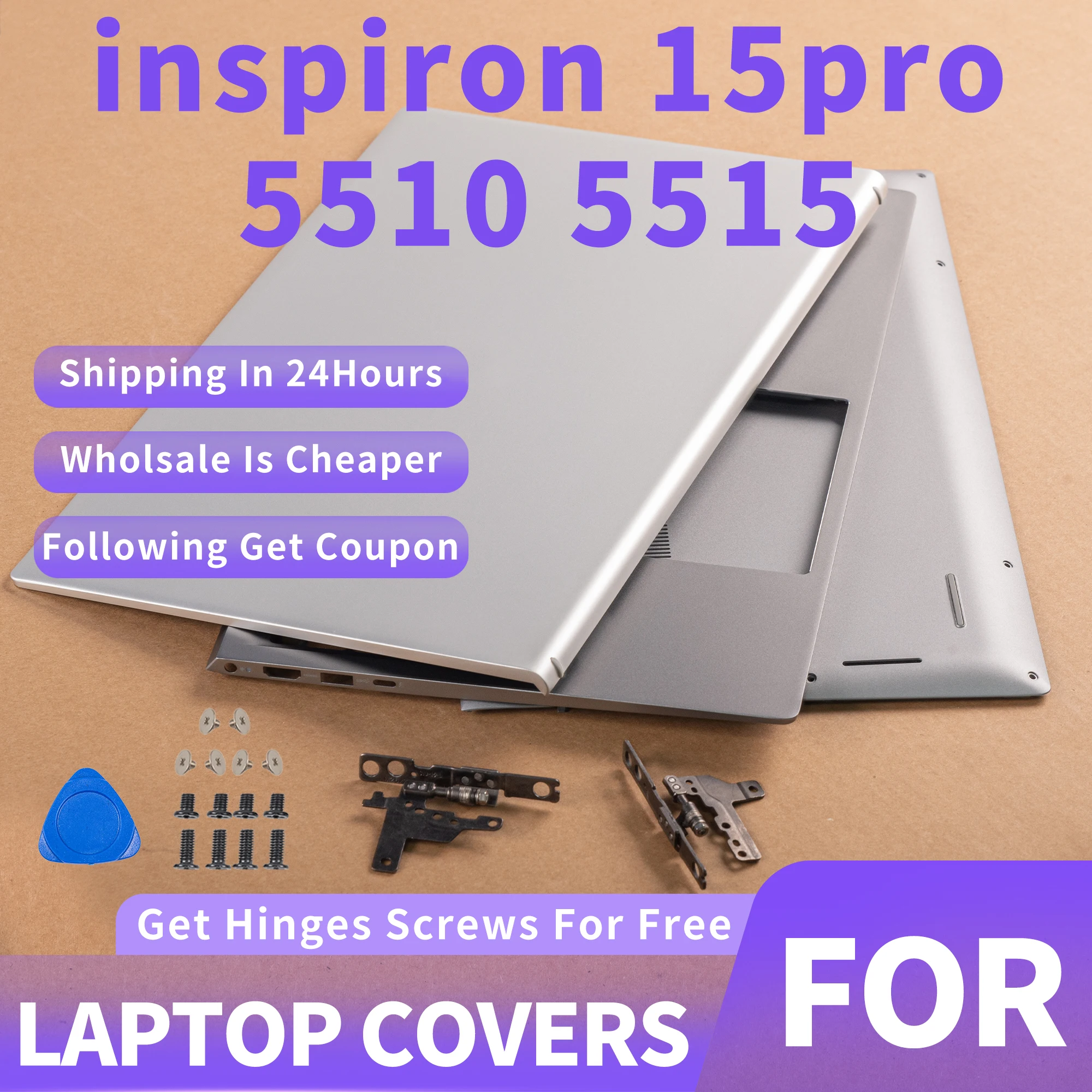 

New Aluminum Shell For Laptop Inspiron 15 Pro 5510 5515 P106F Screen Back Cover lid Case Bezel Palmrest Bottom Hinges 15.6 Inch