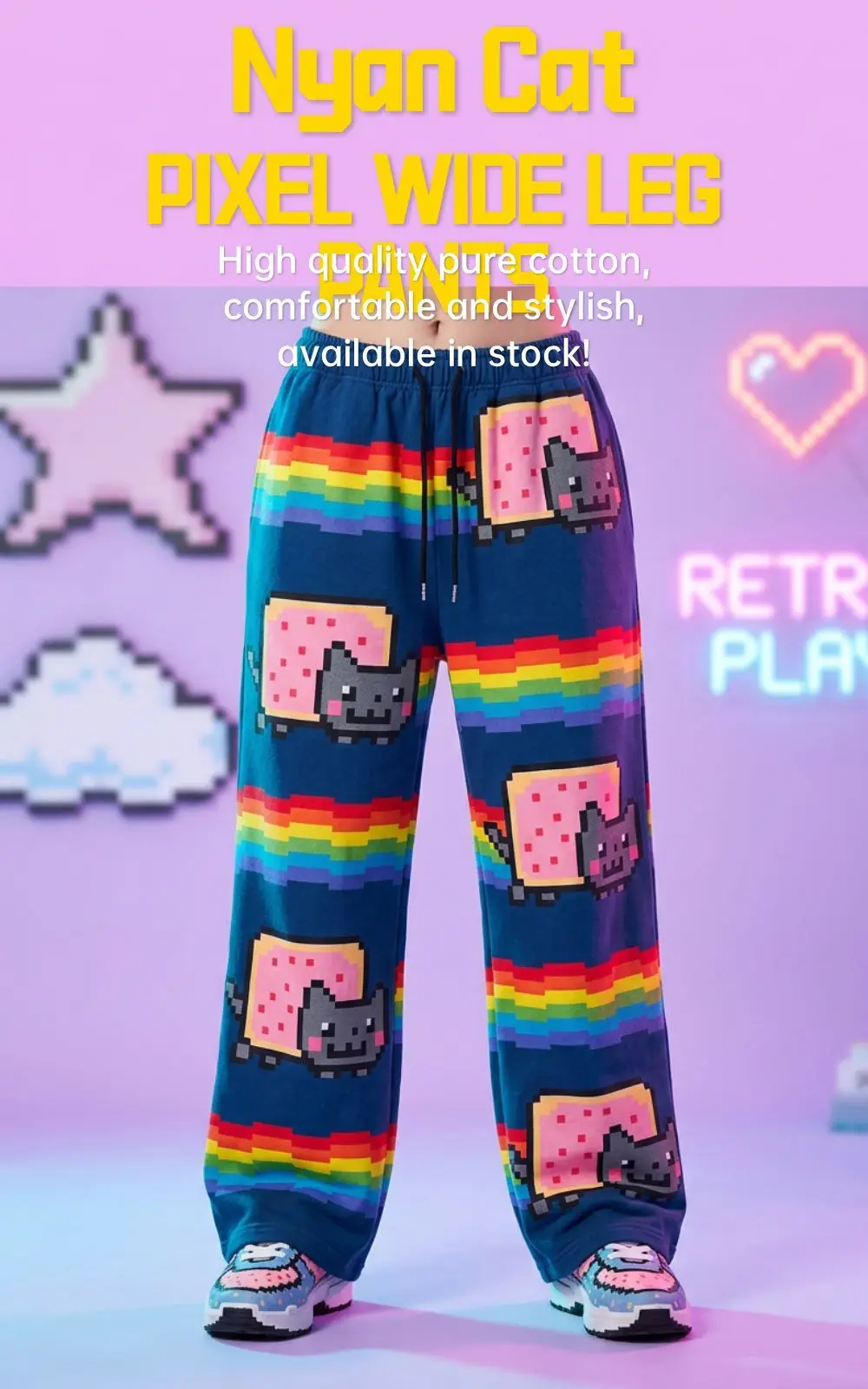 

Hip Hop Nyan Cat Sweatpants Y2k Pants Baggy Women Elastic Waist American Streetwear Vintage Joggings Casual Pants Women Clothing