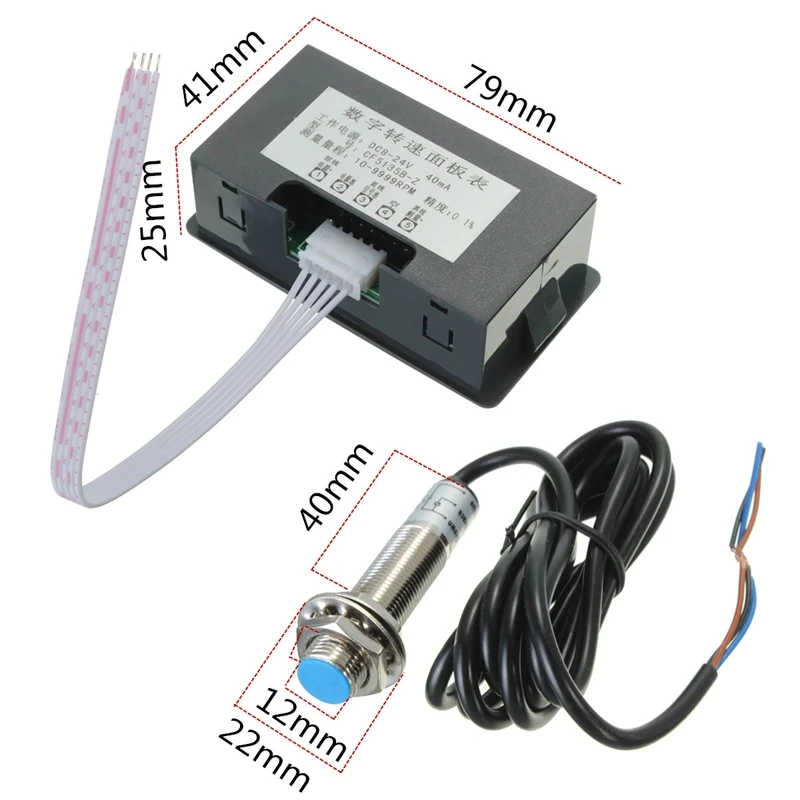 4 Digital LED Blue Green Tachometer Gauge RPM Speed Meter+Hall Proximity Switch Sensor NPN 12V Accessories Tachomete Sets