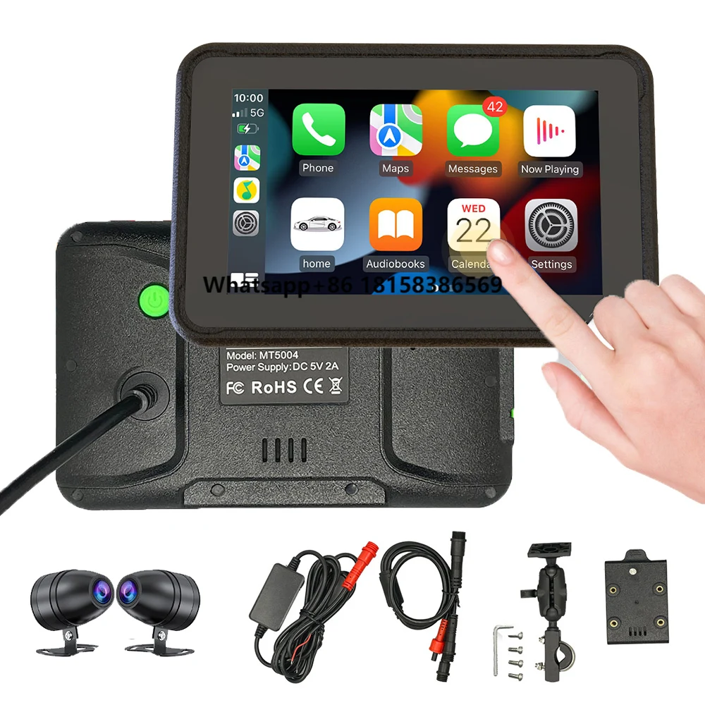 

5 Inch Motorcycle Wireless Carplay Android Auto Portable Navigation GPS Screen With Two Motorcycle Driving Recorder