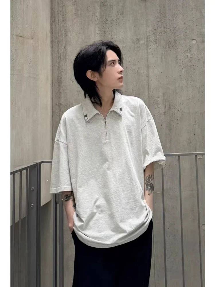 

Cleanfit ey Metal Bule f Zip irt ort Sve Мужская летняя модная американская ретро тяжелая футболка из хлопка Casua...