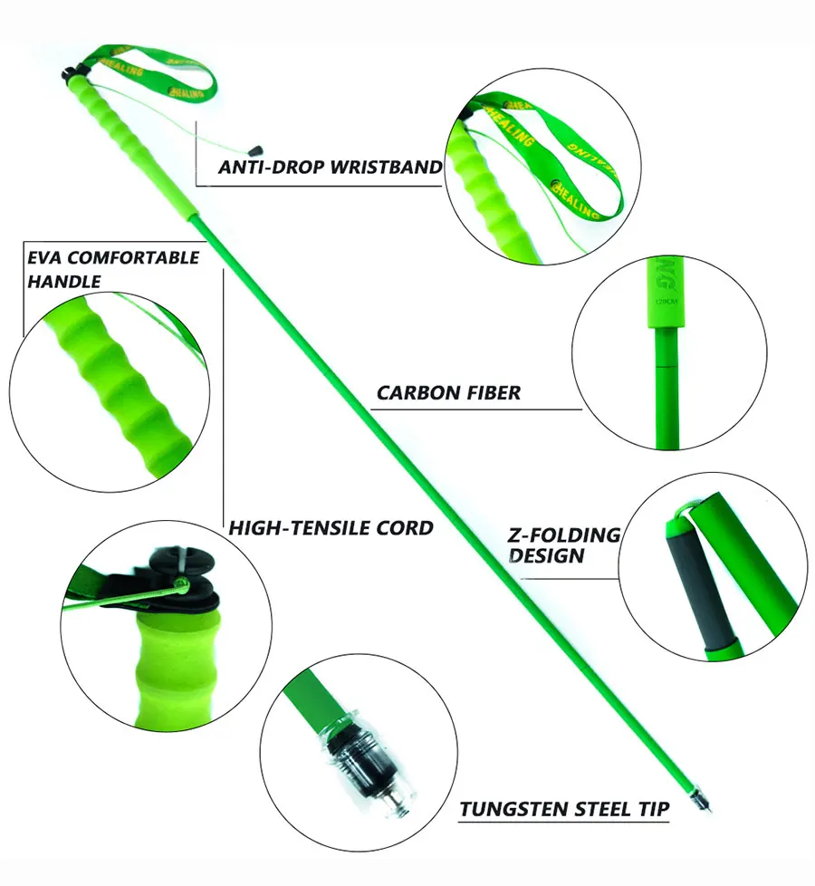 

T800 Carbon Fiber 5-Section Trekking Pole - 27cm Folded 115g Tungsten Carbide Tip EVA Grip for Trail Running/Hiking