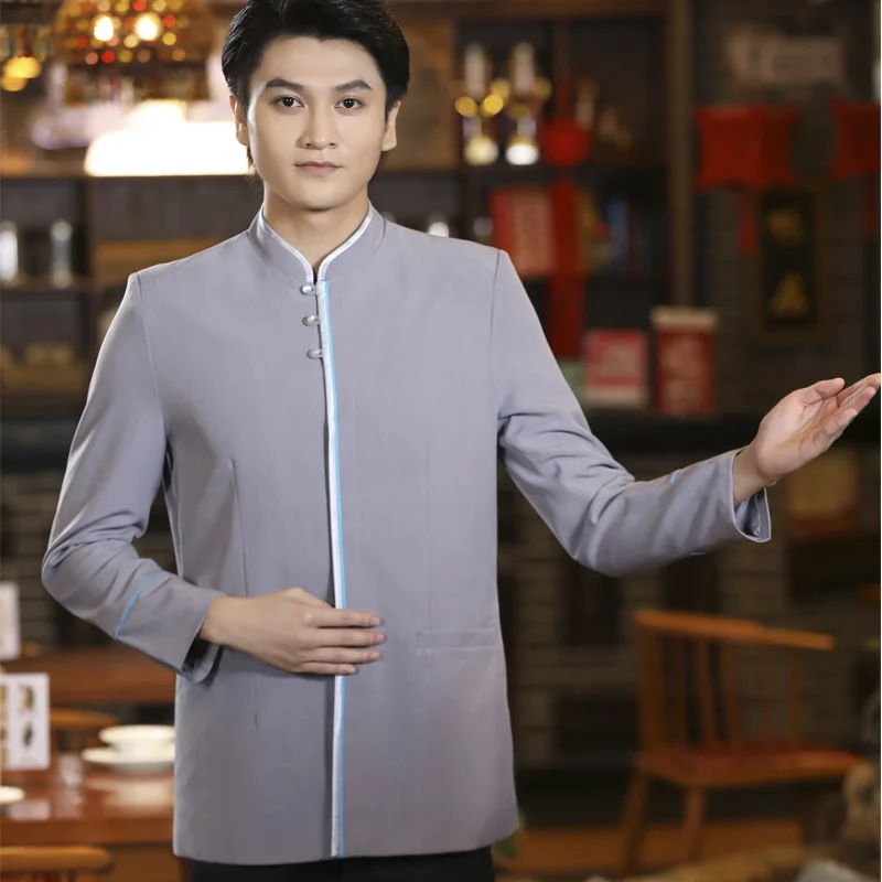 Hotel Work Clothes Autumn and Winter Clothing Fast Food Restaurant Hot Pot Tea House Catering Waiter Long Sleeve Uniform for Men