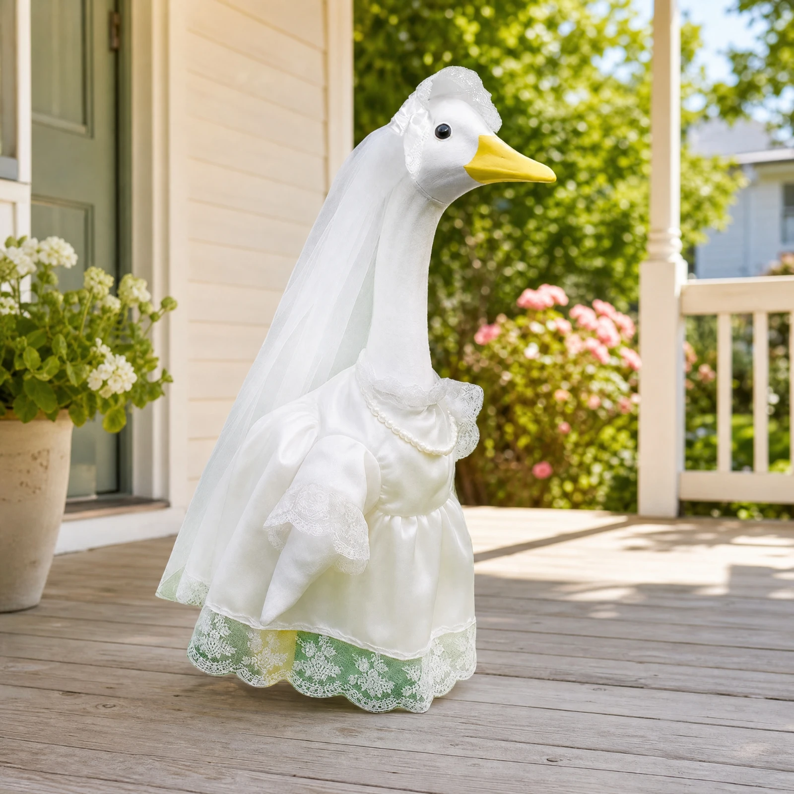Bride Goose Costume with Veil Adorable Decorative Goose Bridal Outfit Easy to Put on Whimsical for Porch Display