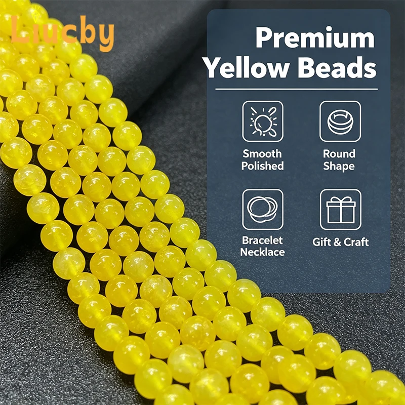 Natürliche gelbe Achat-Perlen, glatte runde Abstandsperlen für DIY-Armbänder, Halsketten, Ohrringe, handgefertigter Schmuck, Zubehör 4-12mm – Detail 2