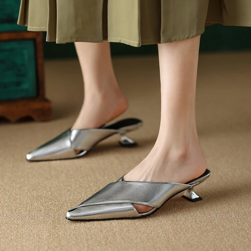 

Женские полутапочки Baotou, летняя уличная одежда, женские сандалии на высоком каблуке с острым носком, ленивые тонкие сандалии на высоком каблуке