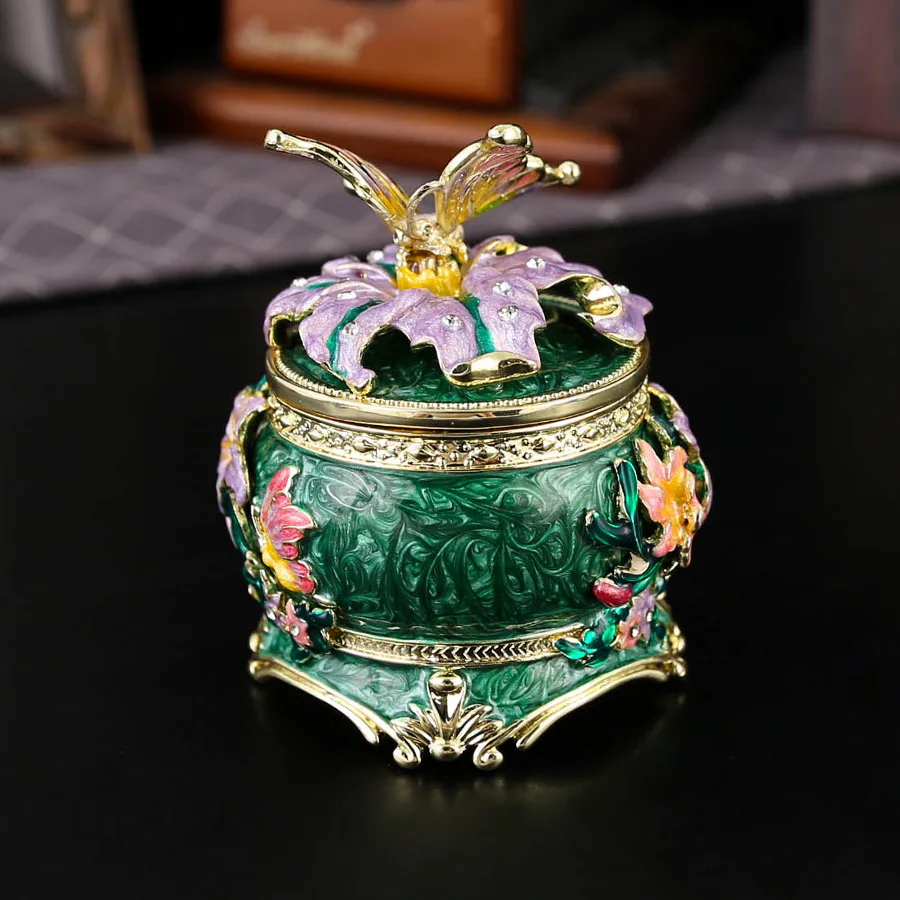 

Роскошная металлическая шкатулка для драгоценностей с изображением животных и бабочек, банка для хранения колец, домашний декор, аксессуары, органайзер для хранения и удержания колец