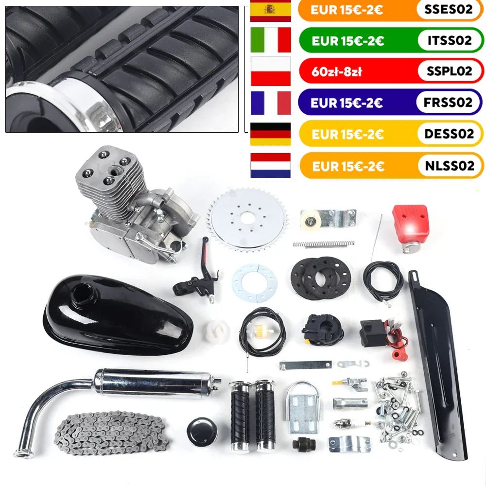 Komplettes Set, verbessertes 100 cc Fahrrad, 44 Zähne, Kettenrad, motorisierter 2-Takt-Benzin-Gasmotor, Motorsätze