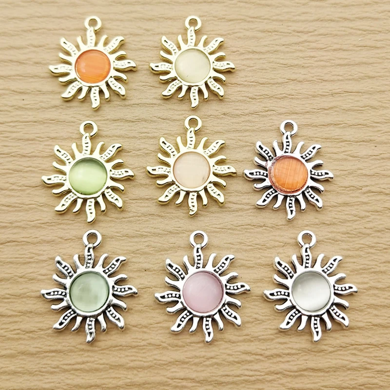 10pcs Rhinestone Sun Charm for Jewelry Making Earring Necklace Pendant Diy Accessories Alloy Metal