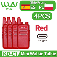 4PCS WLN KD-C1 Red  Mini Handy Portable  Walkie Talkie  UHF 400-470 Mhz KD-C1T  Ham Radio Type-C Charging Mi-Ni Walkie Talkie