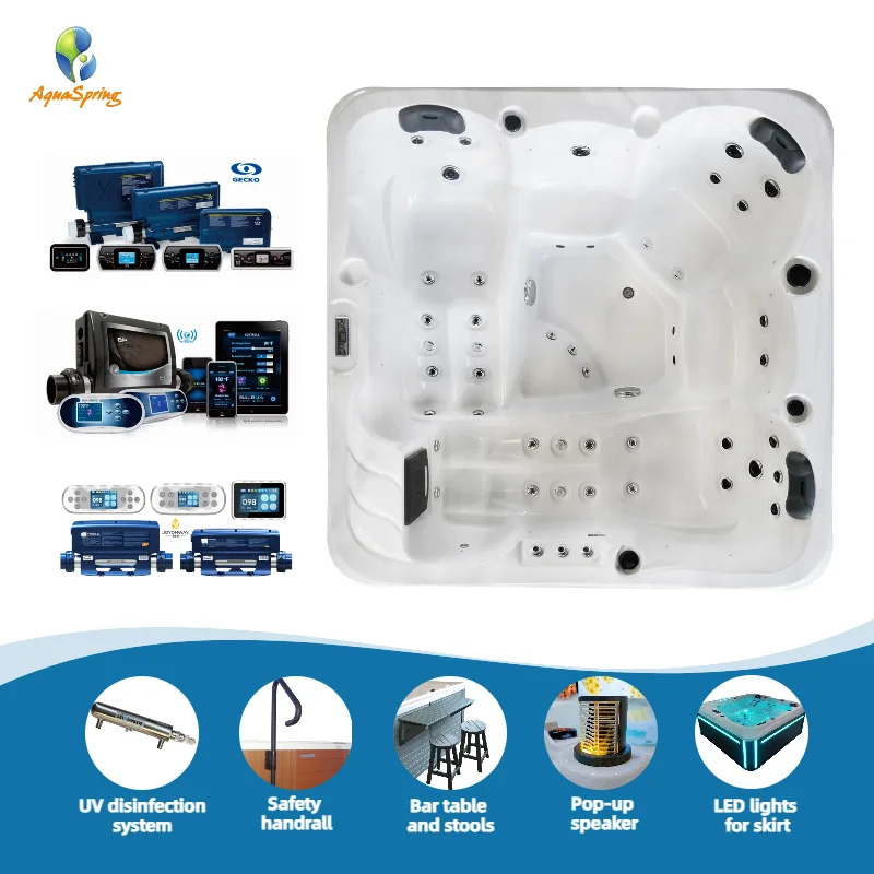 2m Recommend Modern Hot Tub Square-Shaped Home Spa whirlpool Bathtub 5-Person 45Jets 20 LED Lights for Apartment Garden Use