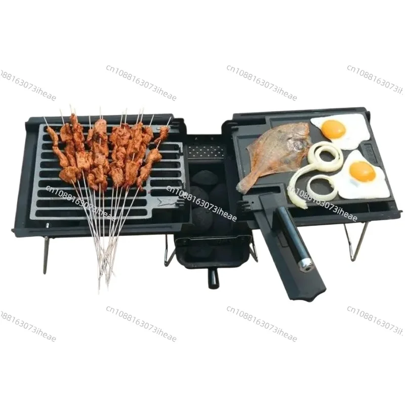 Camping Grill Foldable Easy Clean Multifunction Folding Steel Ceramic Bbq Grill Bbq Accessories 3 Mm Steel Plate Support 50*22cm
