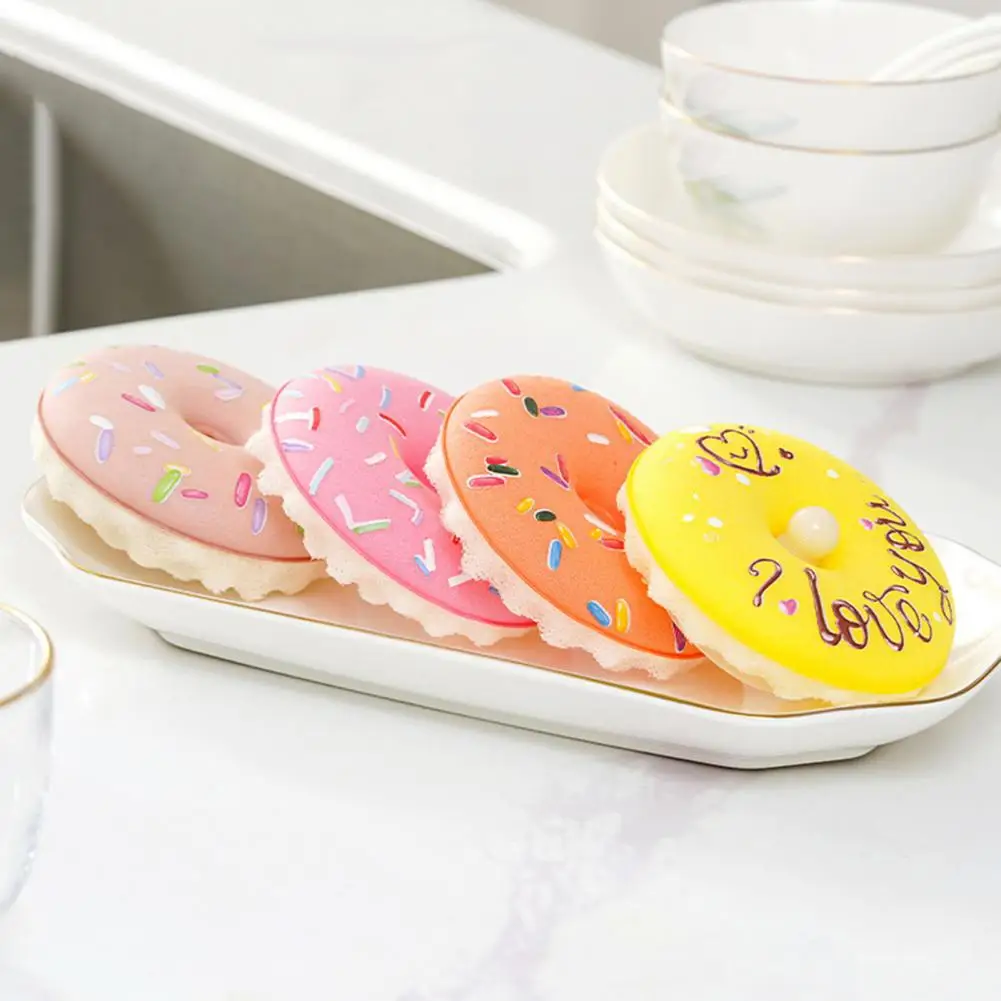 Dish Sponge with Suction Cup Sink Suction Cup Sponge Non-scratch Donut Sponge Set with Suction Cup Quick Drainage for Kitchen