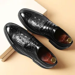 British Men's Dress Shoes Casual Fashion Classic Black Handmade Leather Shoes Autumn Breathable Gentleman Dress Business Loafers