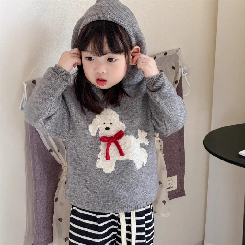 

Children's Cute Hooded Autumn and Winter New Jacquard Puppy Soft and Sticky Warm Sweater 2025
