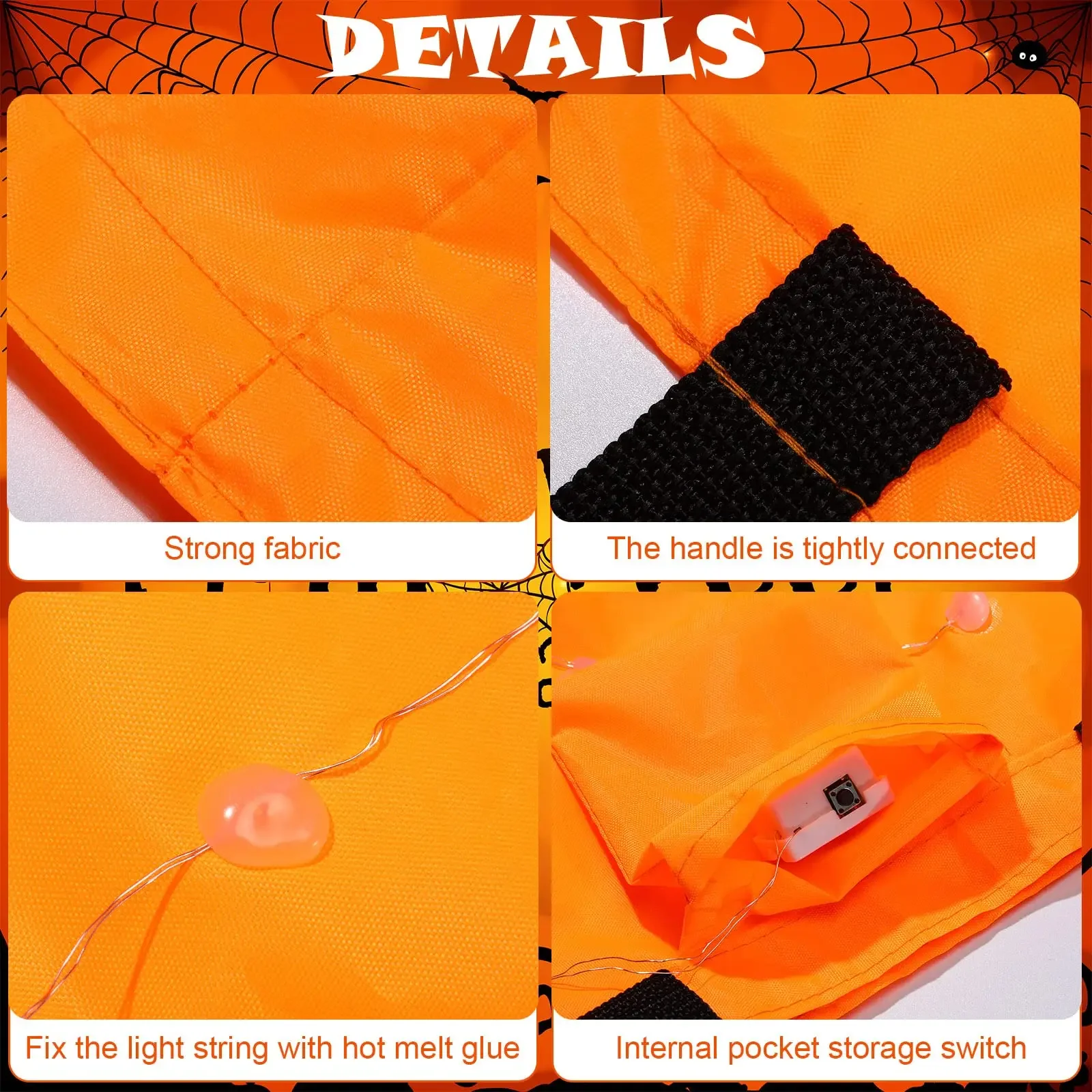 LED ضوء هالوين خدعة أو علاج دلو أكياس حلوى اليقطين سلة الهالوين القابلة للطي لسلة هدايا حفلة عيد الشكر