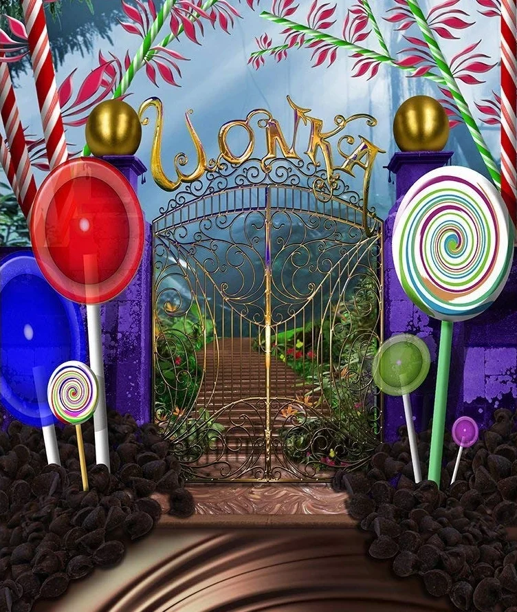 Chocolate Factory heaven Gates Door Lollipop candy Banner Birthday Party Decor photo background photography backdrop studio