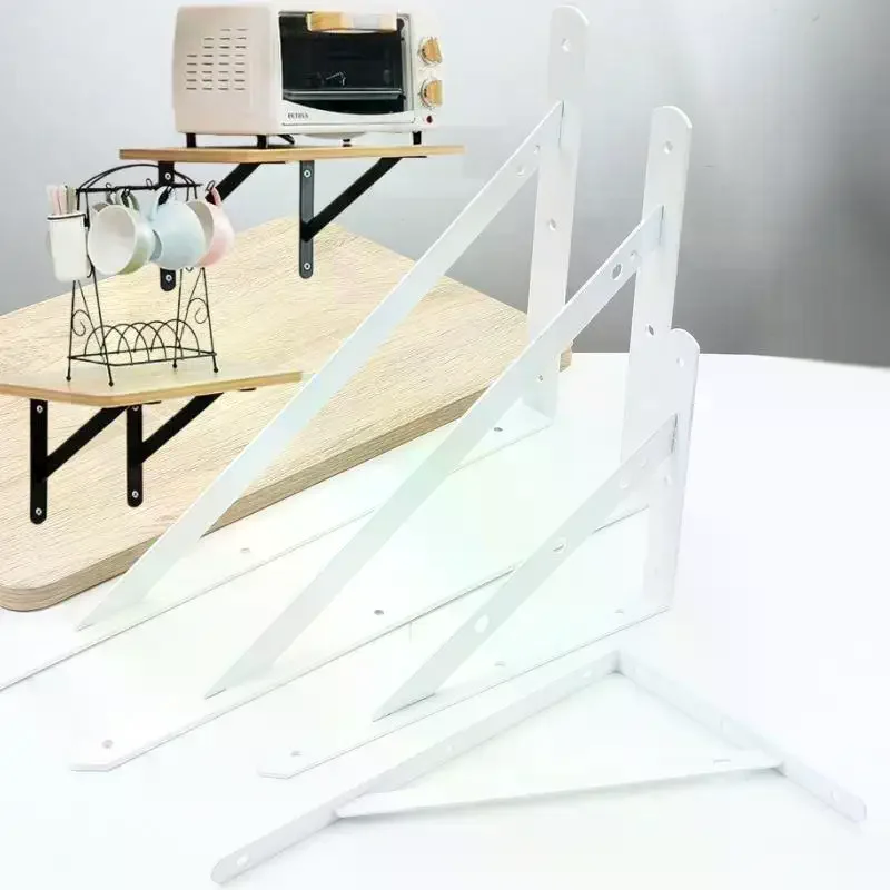 2-Pack Heavy-Duty Steel Tripod Shelf Brackets in Black/White for Wall Mount Decorative Angle Joints; No Screws Included