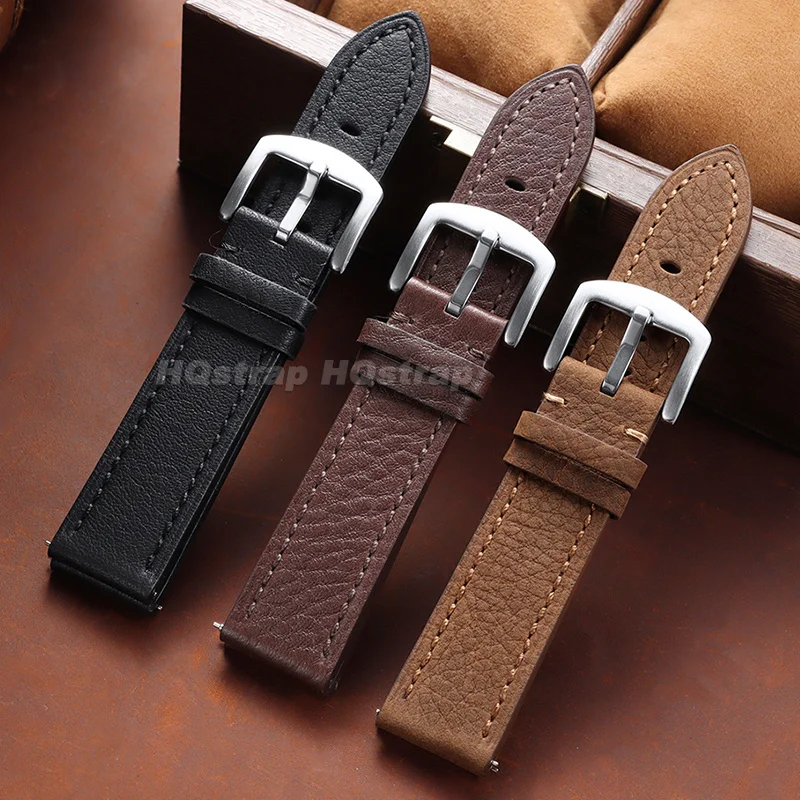 20mm 22mm Vintage Lychee Grain Leather Watch Strap Retro Distressed Cowhide Bracelet for Seiko for Omega Replacement Wristband