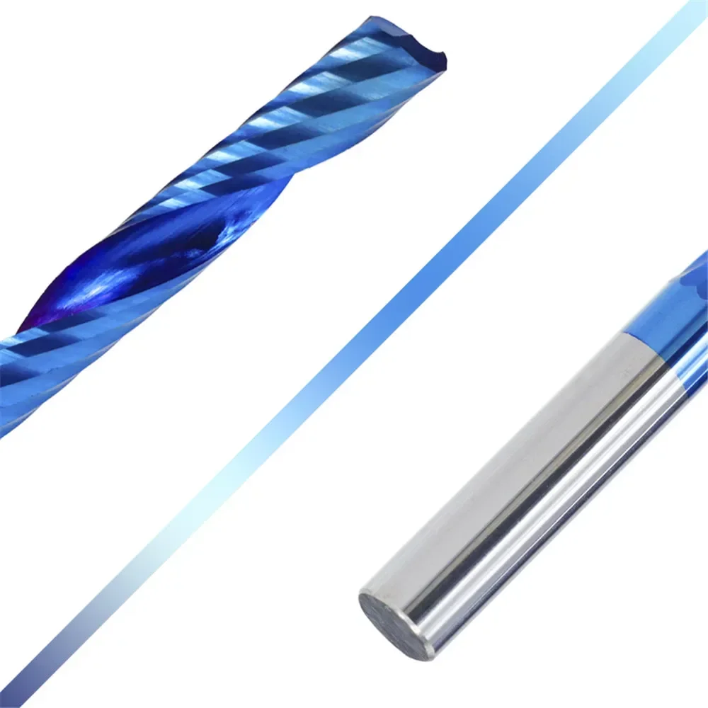 Pointe de tige revêtue bleue, fraise en bout à cannelure, routeur CNC, coupe unique, 1mm, 4mm