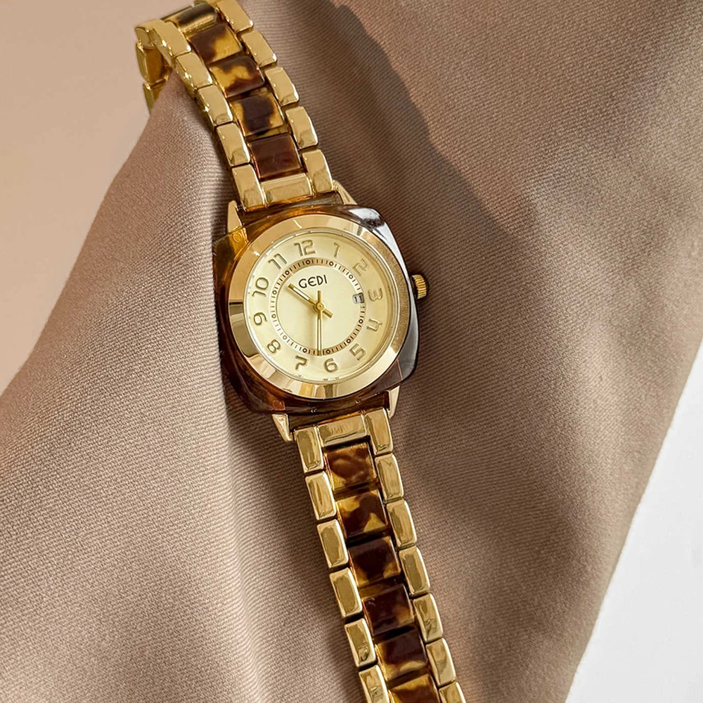

GEDI Watches Woman Square Amber-colored Gold Bracelet Retro Quartz Clock High-quality Luxury Women's Watch Original Brand