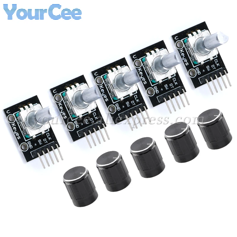 10Pcs KY-040 Rotary Encoder Module with 15x16.5mm Black Silver Gold Mix Knob Cap Potentiometer KIT DIY for Arduino