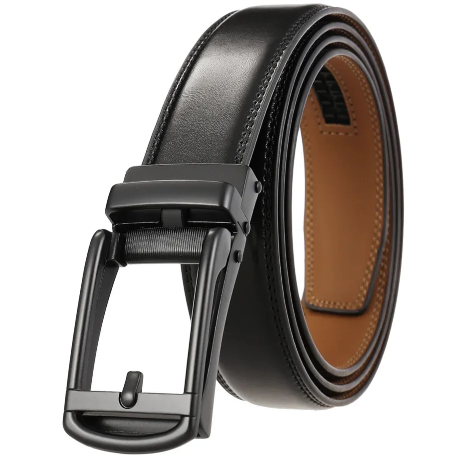 3cm Width Black Dark Brown Automatic Ratchet Buckle Belt Men Fashion Casual Genuine Leather Belts For Men Luxury Brand B914