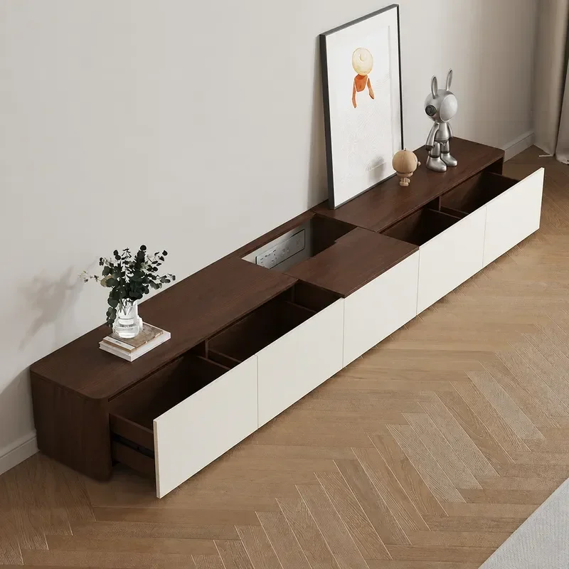 Solid Wood Pull Out TV Cabinet Coffee Table Combination Simple Fashionable Multi Functional Floor TV Stand Customizable