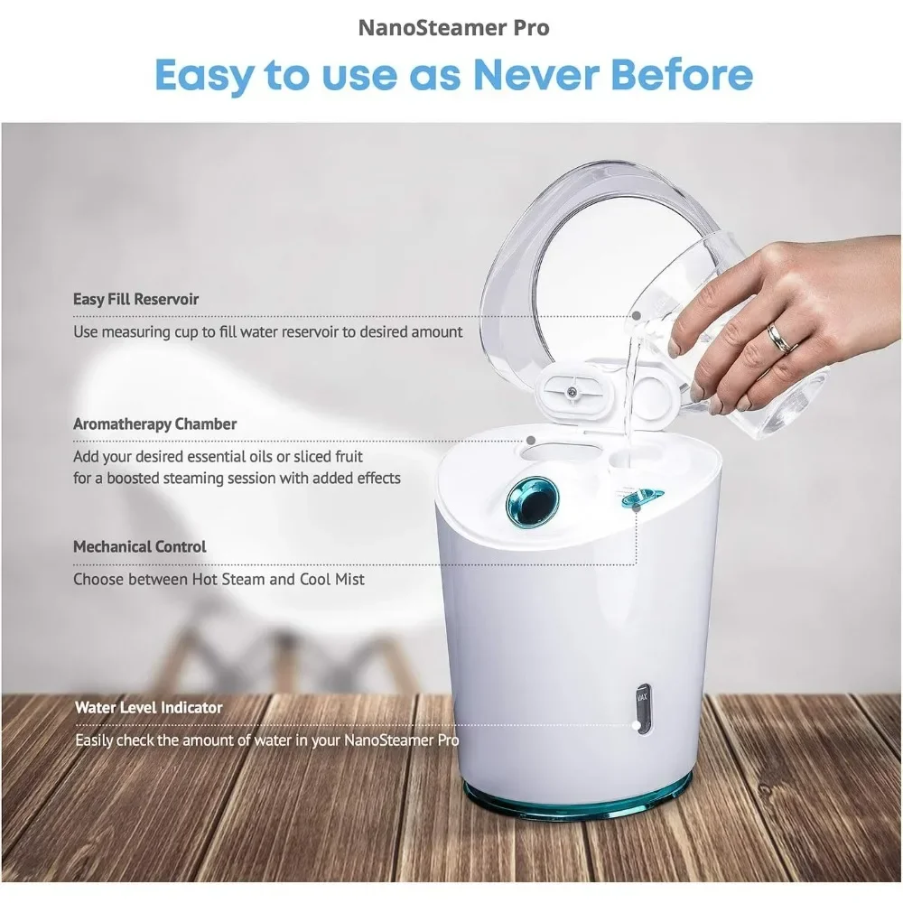 Ionic Facial Steamer for Spas, Professional 4-in-1 30 Min Steam Time - Nawilżacz Odblokowuje pory 5-częściowy zestaw do skóry w zestawie