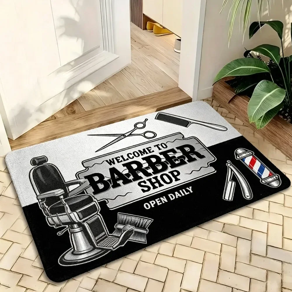 Welcome to Barber Shop Doormat Mat for Bathroom Entrance Rug for Salon Decor Trendy Manicure Grooming Mat