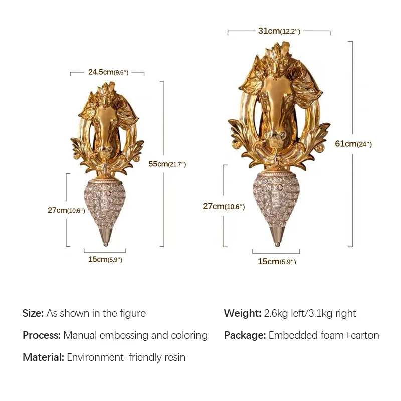 Colin lâmpada de parede de cavalo de resina contemporânea led criativo luxo ouro arandela luz para decoração casa sala estar quarto