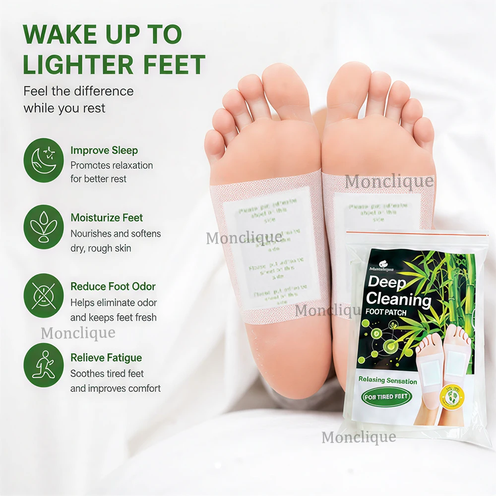 10/50 Pair Bamboo Charcoal Detox Foot Patch Plantar Acupoint Patch Night Care Deep Cleansing Relax Improve Sleep Foot Care Tools